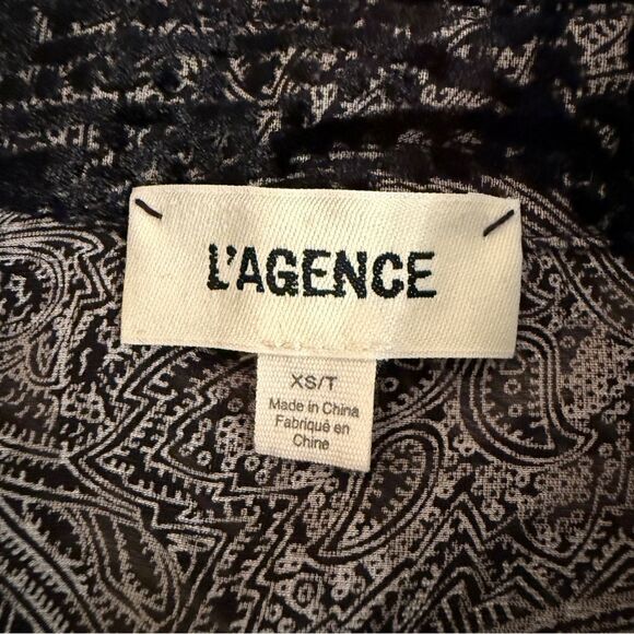 L'AGENCE Hailie Black Burnout Velvet Blouse - Picture 5 of 9